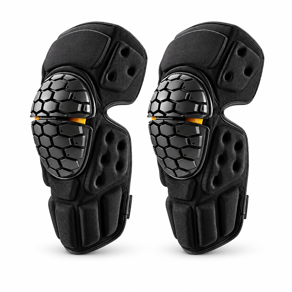 Black Motorcycle Riding Knee Guards Adjustable Straps