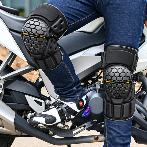 Black Motorcycle Riding Knee Guards Adjustable Straps