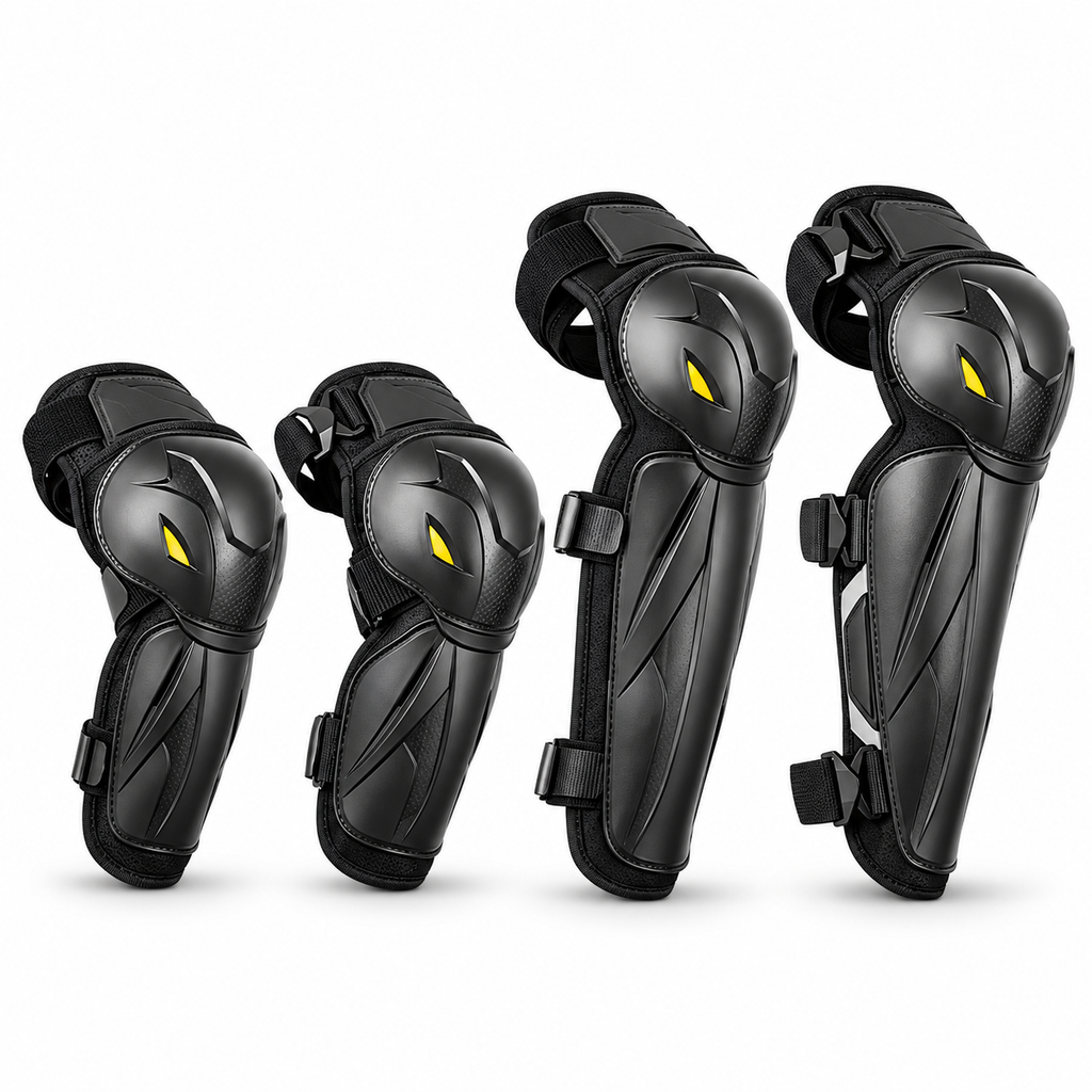 Black Motorcycle Knee and Shin Protector with Straps
