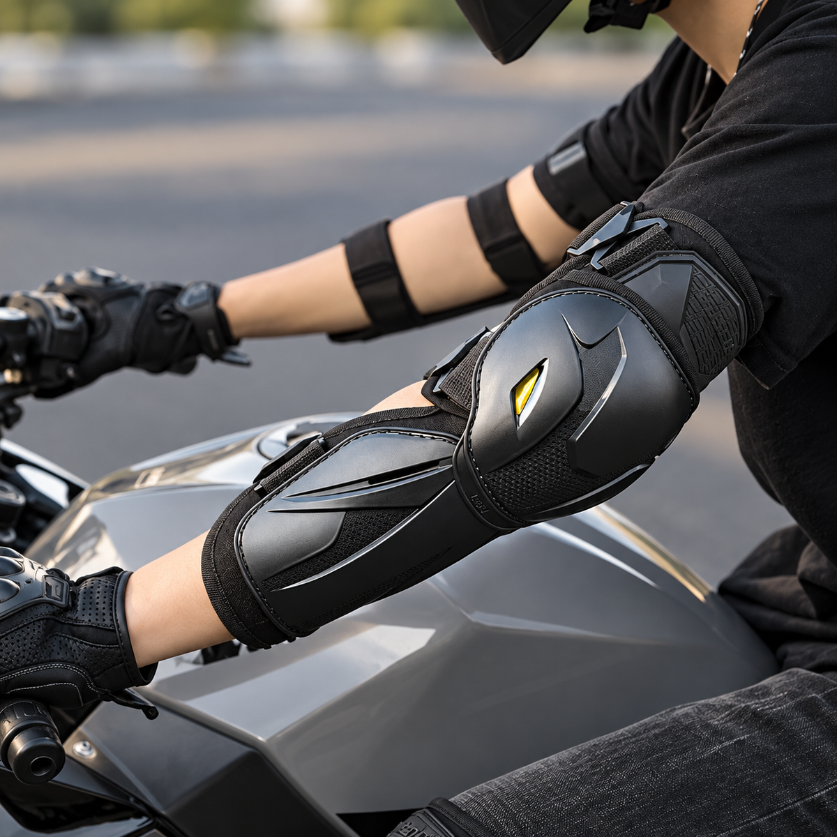 Black Motorcycle Knee and Shin Protector with Straps