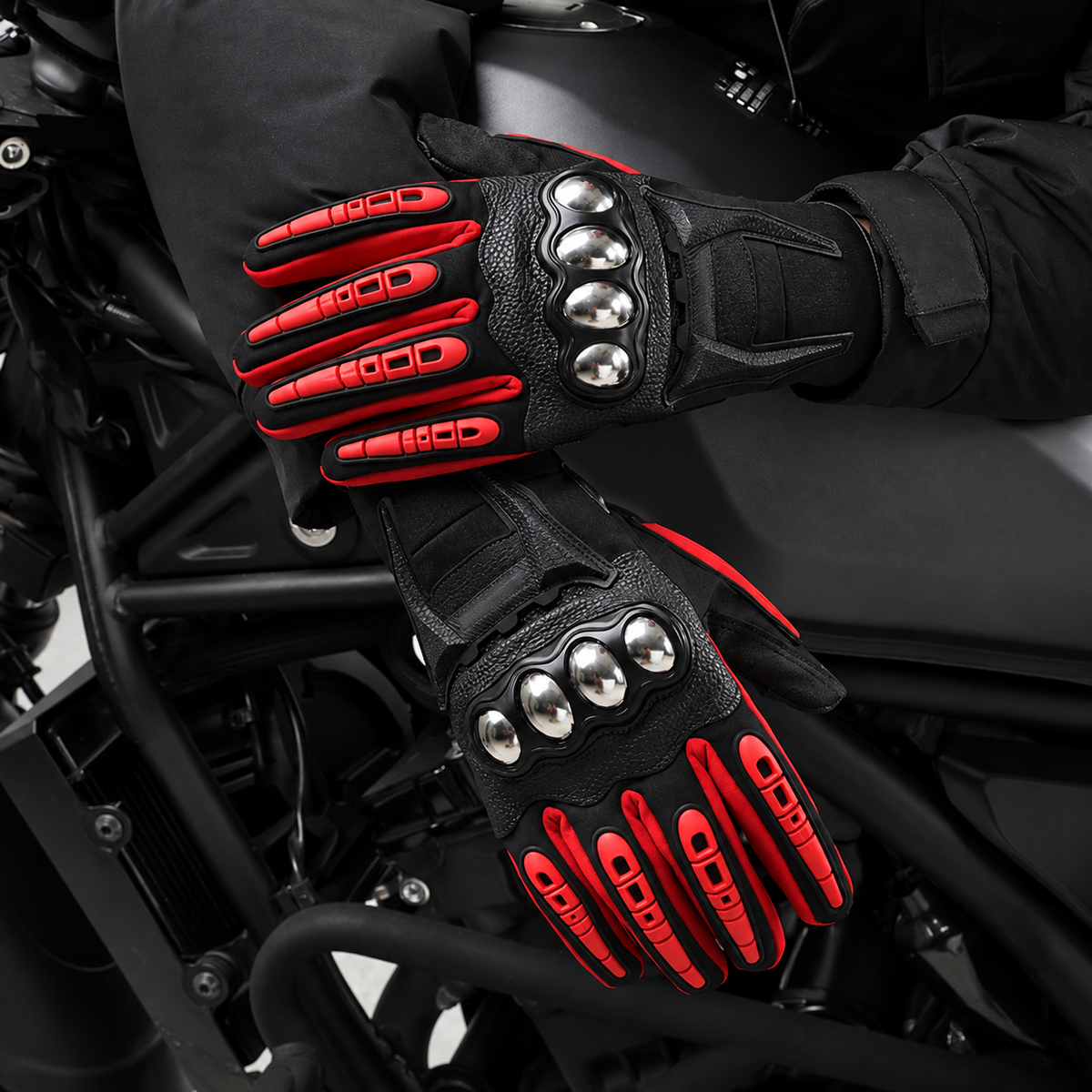 Full Finger Motorcycle Gloves with Adjustable Wrist Strap