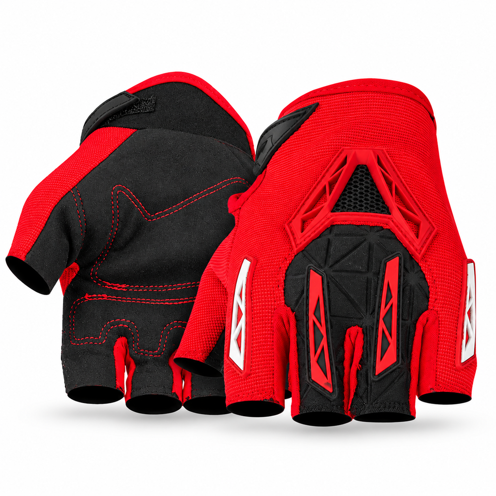 Red Black Half Finger Motorcycle Gloves