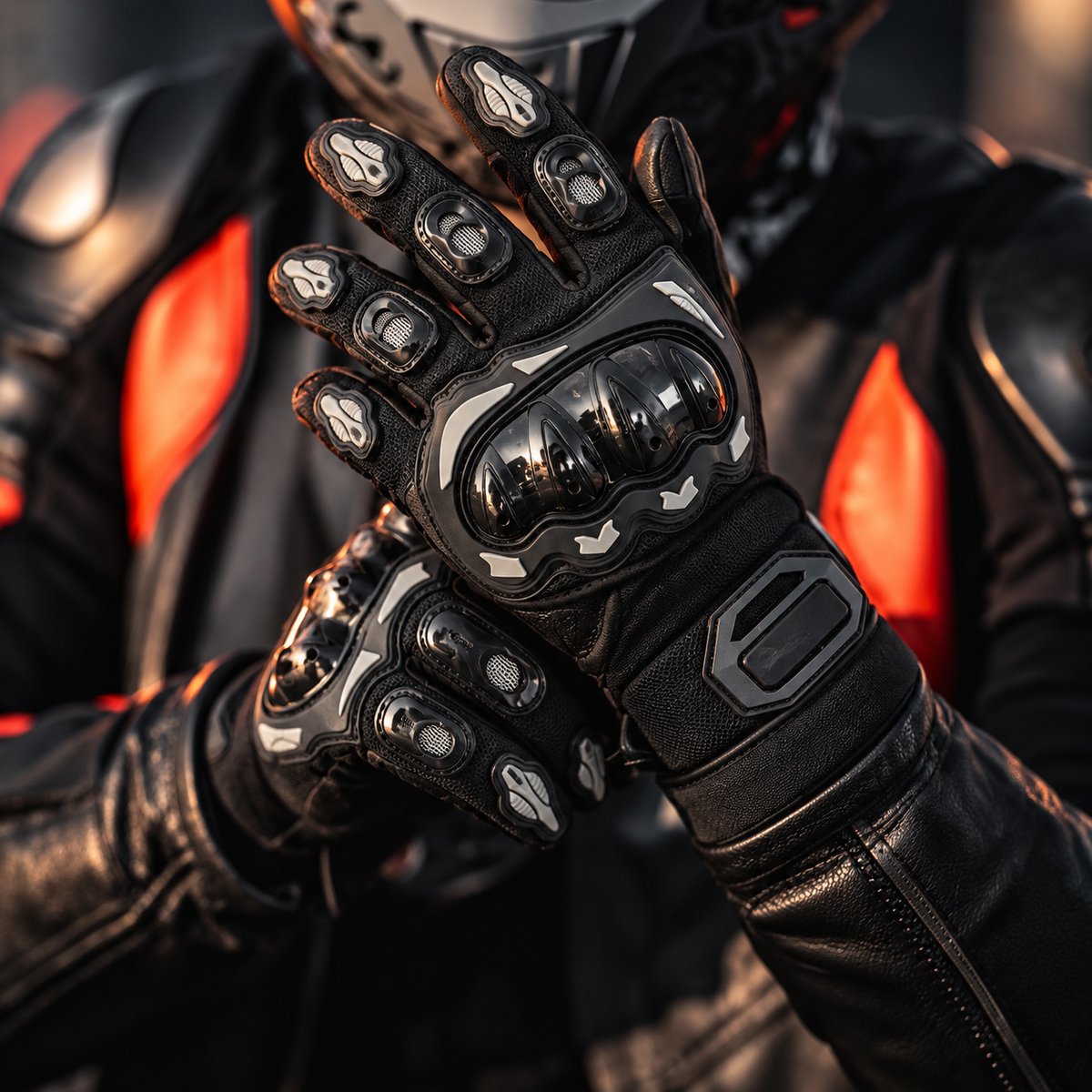 Black Full Finger Motorcycle Riding Gloves