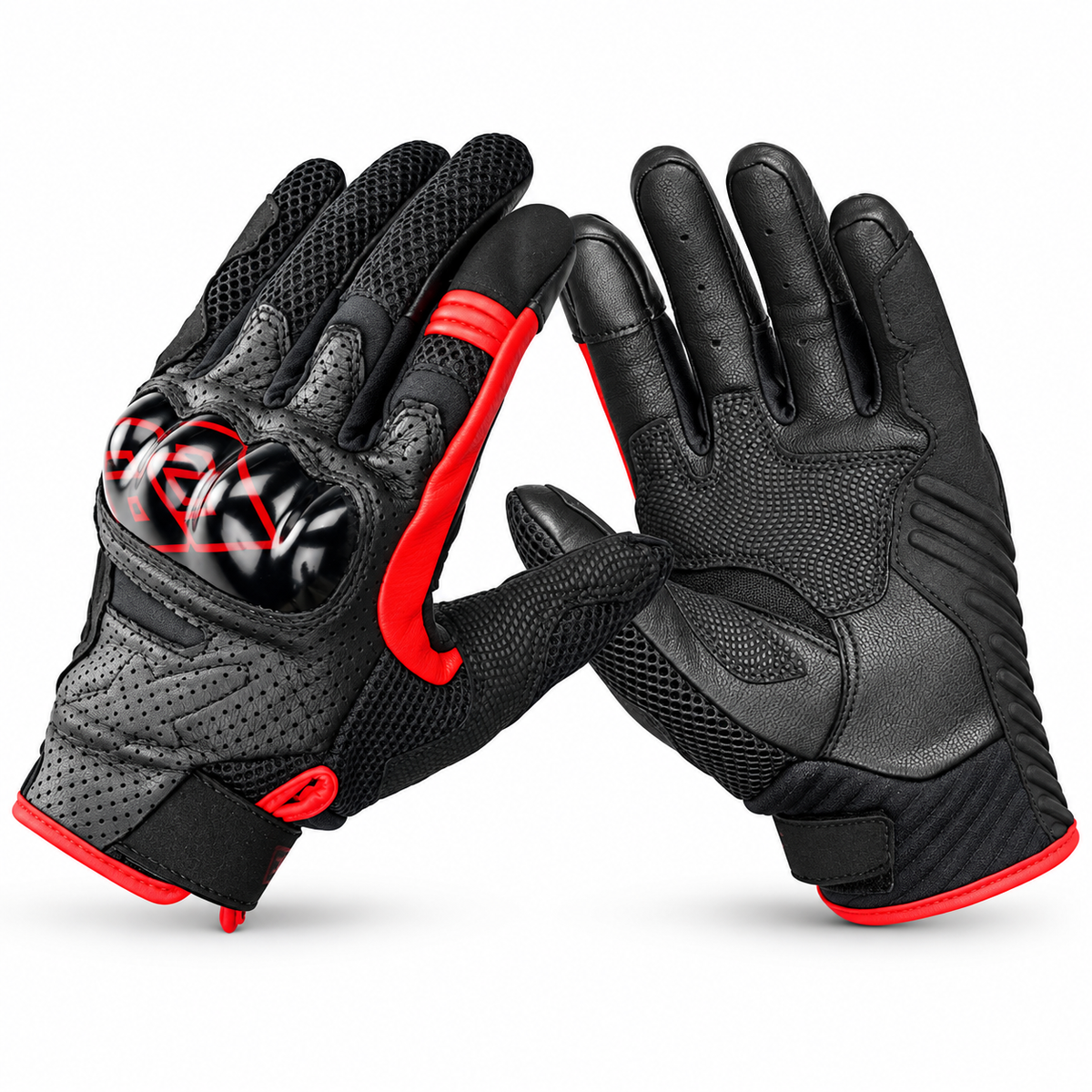 Black Red Full Finger Motorcycle Riding Gloves