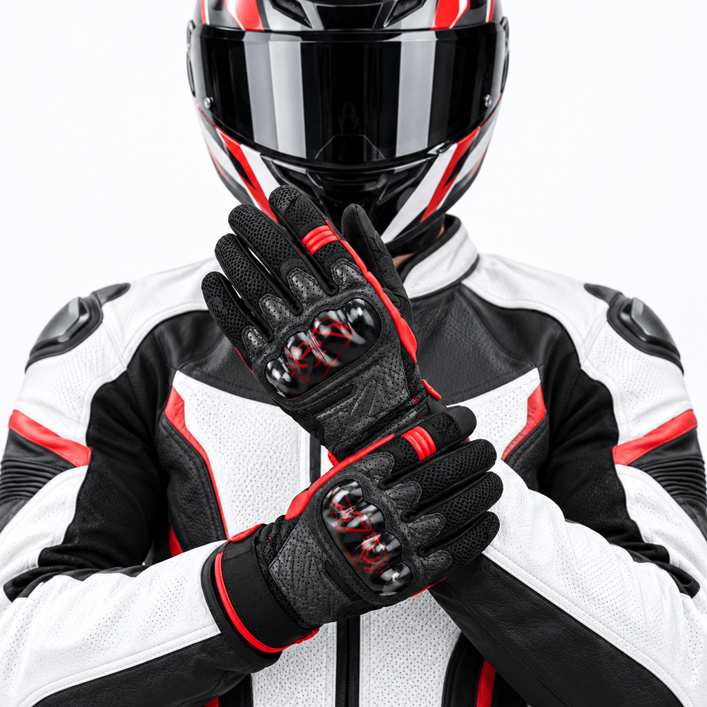 Black Red Full Finger Motorcycle Riding Gloves